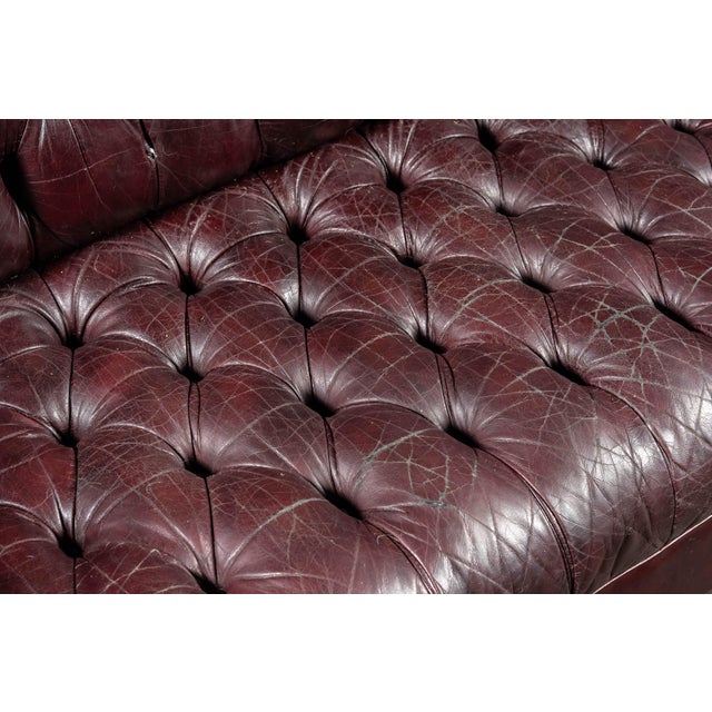 Mid 20th Century Deep Oxblood Leather Chesterfield Sofa With Nailhead Trim For Sale - Image 9 of 12