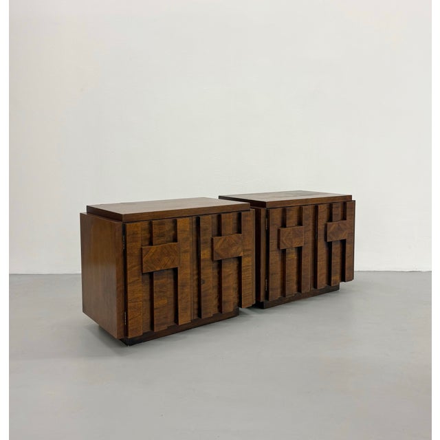 Brutalist Vintage Lane Brutalist Walnut Nightstands - Pair For Sale - Image 3 of 7