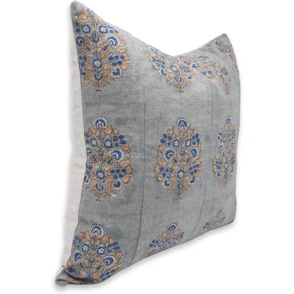 Rustic Fabdivine Rustic Block Print Pillow Cover 18x18 Inch Handmade Thick Linen - Guldasta For Sale - Image 3 of 4
