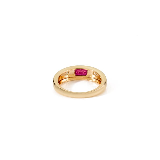 Modernist Chunky Ruby Ring With Round Diamonds in 14k Solid Gold Size 7 For Sale - Image 9 of 13