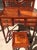 Chinese Vanity 1950-1960. Burlwood and old blackwood dressing table with matching stool. Open work carving. Lattice foot...