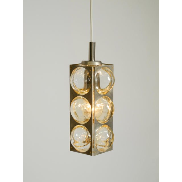 Vintage Space Age Pendant Lamp in Glass and Nickel-Plated Metal by Temde, 1960s For Sale - Image 12 of 18