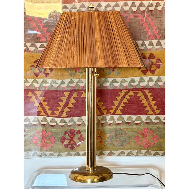 Contemporary Paavo Tynell-Style Split Reed Table Lamp Organic Modern Brass Scandinavian-Style For Sale - Image 3 of 18