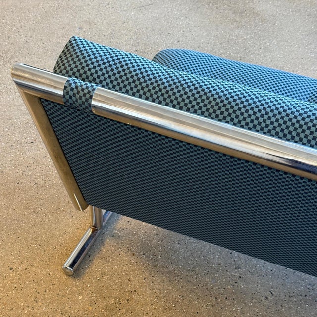 Blue 1970s Chrome Settee Attributed to Arthur Umanoff for Directional For Sale - Image 8 of 10