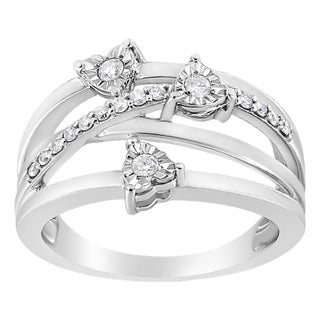 .925 Sterling Silver 1/5 Cttw Miracle-Set Diamond Heart Cross-Over Bypass Ring (I-J Color, I2-I3 Clarity) - Size 9 For Sale