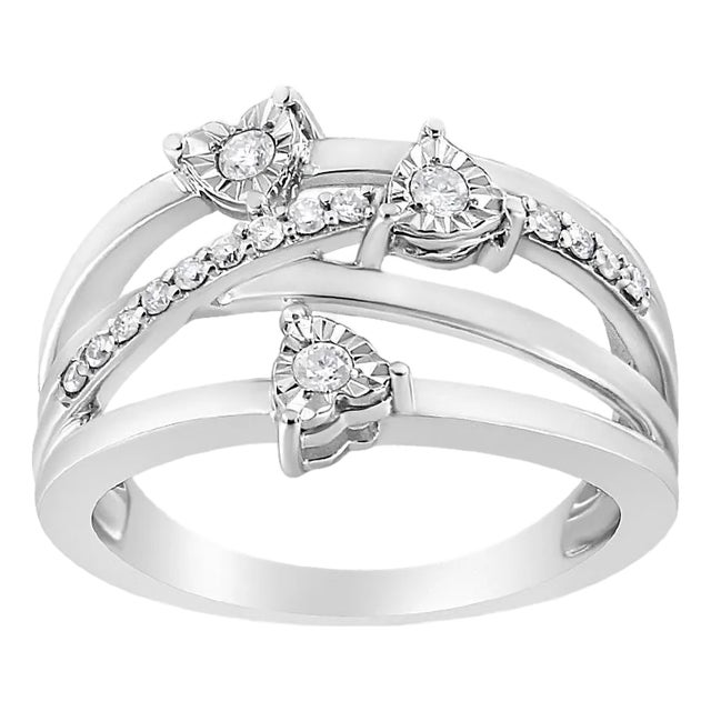 .925 Sterling Silver 1/5 Cttw Miracle-Set Diamond Heart Cross-Over Bypass Ring (I-J Color, I2-I3 Clarity) - Size 9 For Sale
