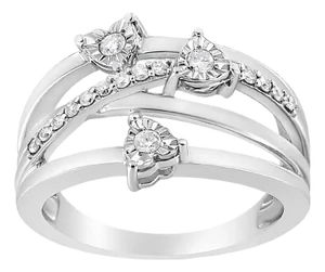 .925 Sterling Silver 1/5 Cttw Miracle-Set Diamond Heart Cross-Over Bypass Ring (I-J Color, I2-I3 Clarity) - Size 9