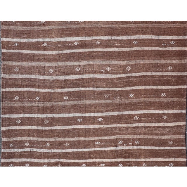 Vintage Turkish Kilim Rug in Rich Cocoa and Ivory With Stripe Design 6'9"x8'9" For Sale - Image 9 of 11