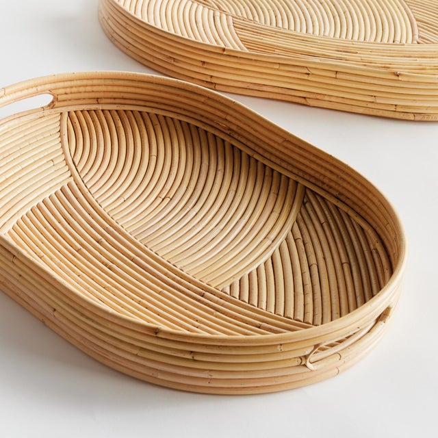 Transitional Jelani Cane Oval Trays, Set Of 2 For Sale - Image 3 of 4