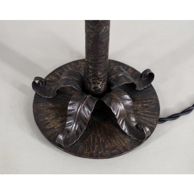 1920s Edgar Brandt French Art Deco Lamp - Wrought Iron & Alabaster For Sale - Image 12 of 18