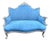 1970 French Louis XVI Pastel Beech Blue Velvet Settee For Sale