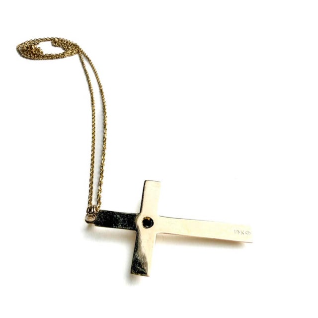 Gold 14k Yellow Gold Cross Pendant With Diamond and Chain For Sale - Image 8 of 10