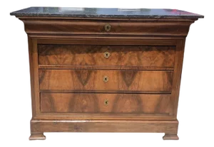 19th Century French Louis Phillipe Walnut Marble Top Commode Chest of Drawers