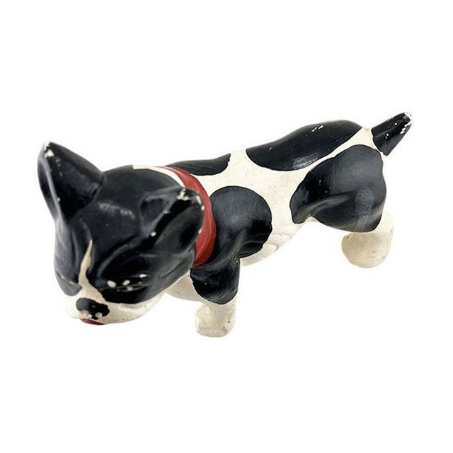 Red Antique Hand-Painted Boston Terrier Ceramic Dog Statue With Red Collar For Sale - Image 8 of 9
