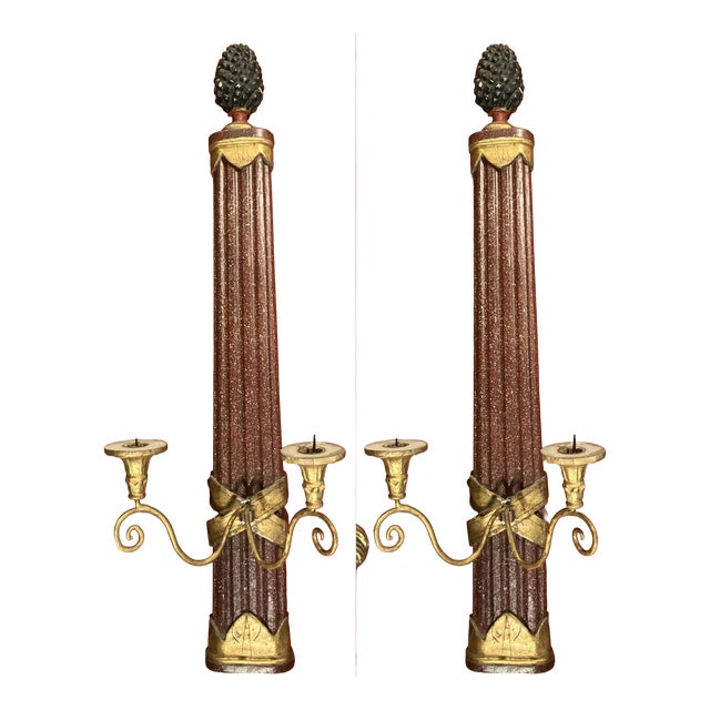 Large Tuscan Empire Giltwood and Faux Porphyry Wall Sconces, Set of 2 For Sale
