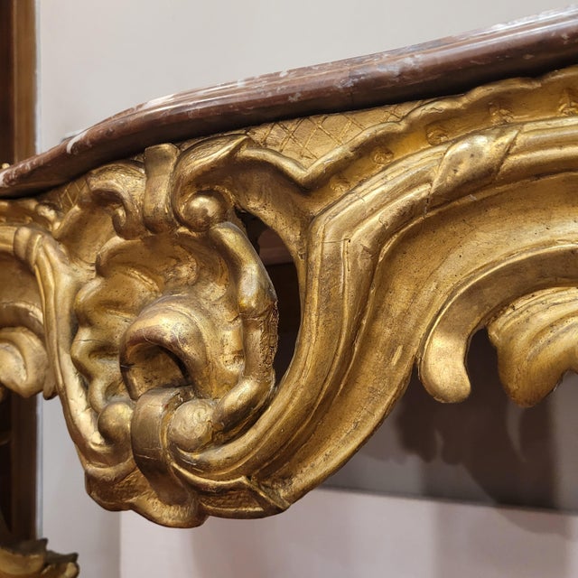 18th Century Louis XV Wall-Mounted Console Table in Carved and Gilded Wood, France For Sale - Image 17 of 18