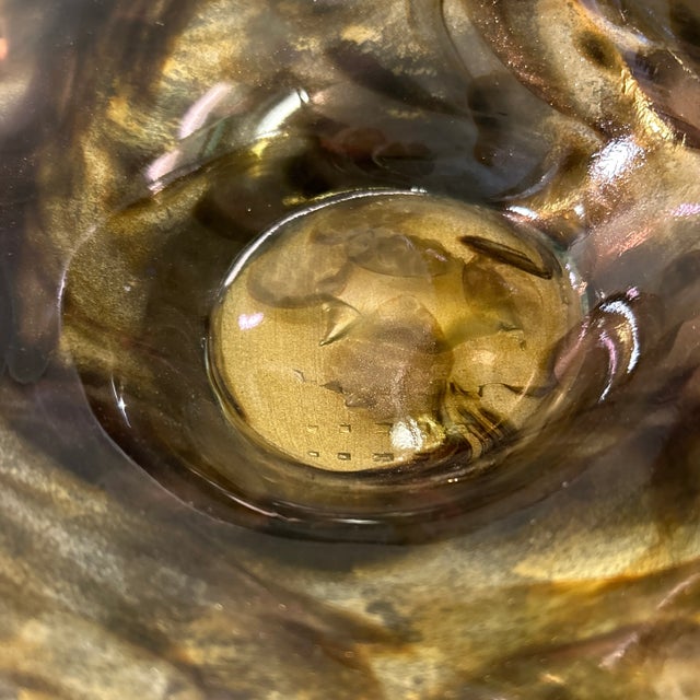 Glass Gold Brown and Copper Color Blown Art Glass Pinched Rim Bowl For Sale - Image 7 of 11