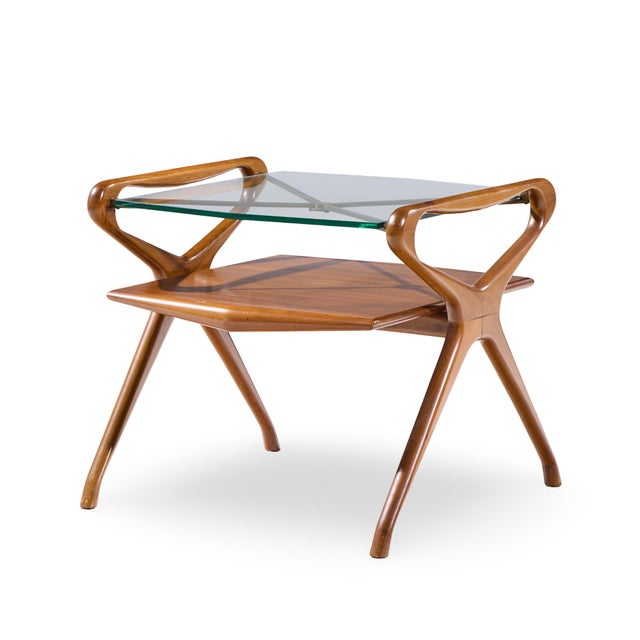 Cesare Lacca Style Mid Century Italian Walnut and Brass Side Tables - Pair For Sale - Image 9 of 11