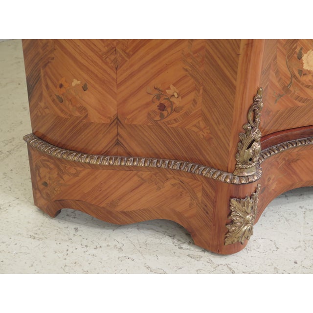 1980s Italian Marble Top Inlaid Commode With Bronze Trim For Sale - Image 4 of 10