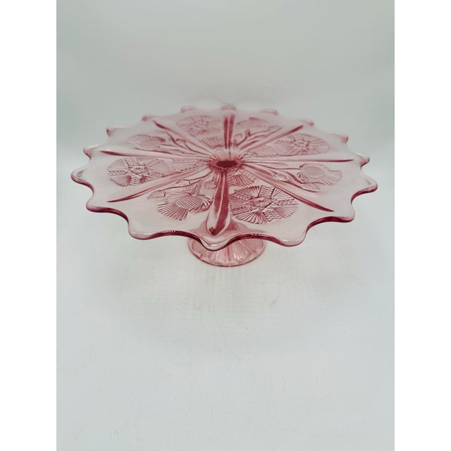1940s Vintage Pressed Glass Cake Stand For Sale - Image 5 of 6