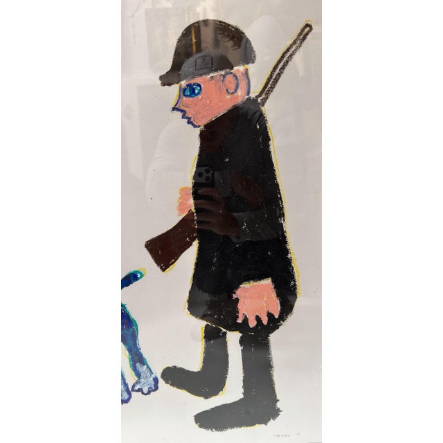 Expressionism Original Makan Negahban Dog Painting on Paper in Lucite Frame For Sale - Image 3 of 5