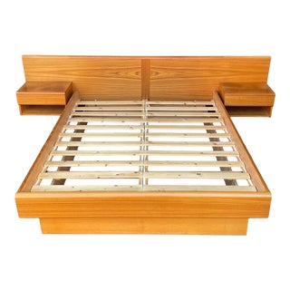Jesper Danish Modern Teak Queen Platform Bed With Floating Nightstands For Sale
