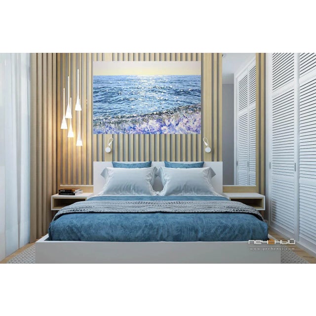 Cornflower Blue Sea. Waves. Glare. Modern Original Painting. Iryna Kastsova For Sale - Image 8 of 9