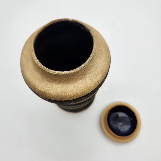 Mid-Century Modern Mid 20th Century Studio Pottery Striped Lidded Vase For Sale - Image 3 of 4
