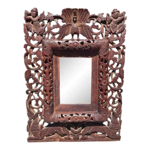 Antique Chinese Hand Carved Frame With Dragons, Chinese Figures, and a Peacock on Top