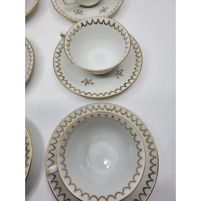 French Empire Style Porcelain Tea Service Decorated with Fine Gold from Sologne, 20th Century, Set of 15 For Sale - Image 4 of 18