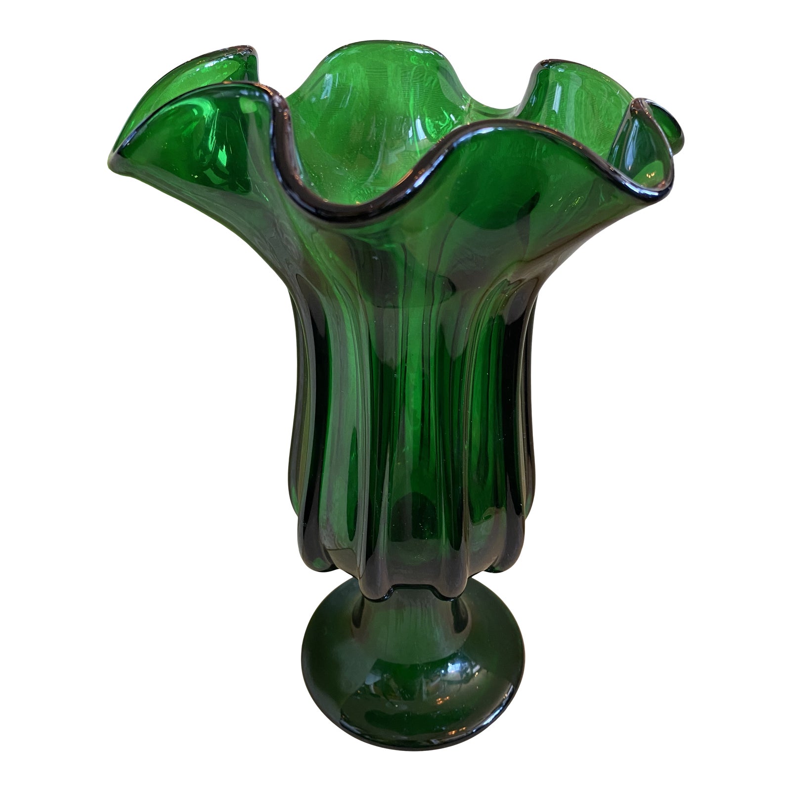 1960s Ruffled Green Glass Vase Chairish — free download