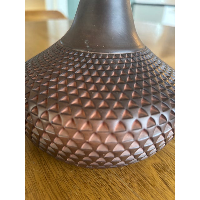 Signed Limited Edition Studio Pottery Vessel 2009 #39 Faceted Texture Dark Burnished Stoneware Wabi-Sabi Organic Modern Sculptural Ceramic Art For Sale - Image 4 of 5