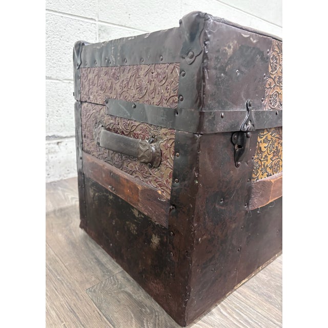 Antique 19th Century Victorian Flat Top Travel Trunk For Sale - Image 9 of 12