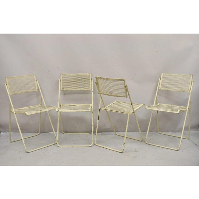 Mid-Century Modern Vintage Mid Century Modern Wrought Iron Folding Card Game Table Set - 5 PCS For Sale - Image 3 of 12