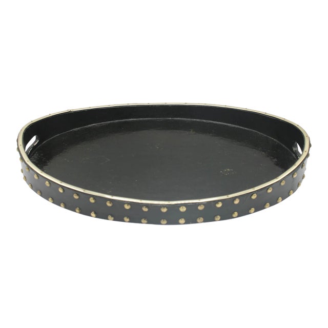 Mid Century Modern Black and Gold Wooden Tray For Sale