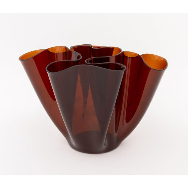 Glass Fontana Arte Amber Art Glass Cartoccio Vase For Sale - Image 7 of 10