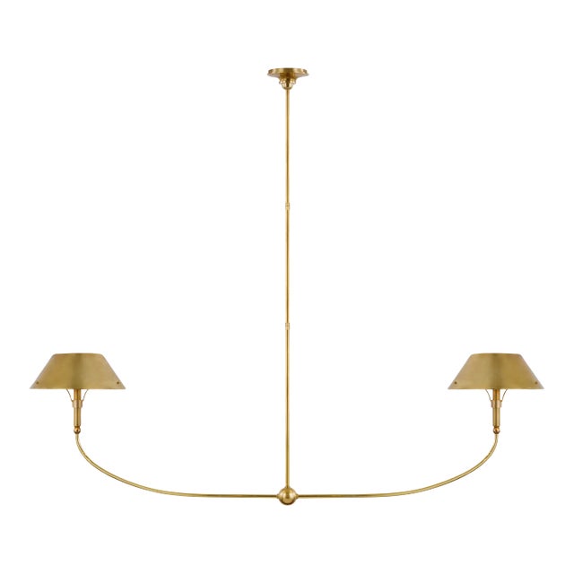 Thomas O'Brien for Visual Comfort Signature Turlington XL Linear Chandelier in Hand-Rubbed Antique Brass with Hand-Rubbed Antique Brass Shade For Sale