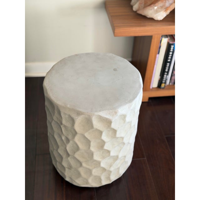 Made Goods Kemma Stool in Light Gray Reconstituted Stone Organic Dimpled Texture Modern Coastal Accent Table For Sale - Image 9 of 12