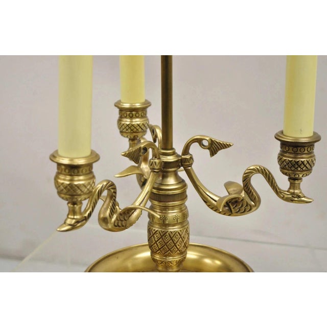 Vintage Regency Style Brass Candlestick Bouillotte Desk Table Lamp W/ Swans (A) For Sale - Image 11 of 11