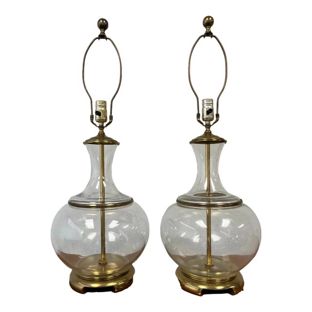 Hollywood Regency Chinoiserie Urn Lamps Clear Glass For Sale
