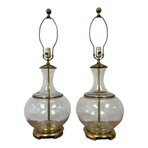 Hollywood Regency Chinoiserie Urn Lamps Clear Glass