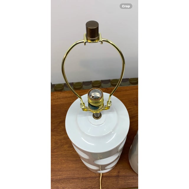 Mid 20th Century Pair of Mid 20th Century Swiss Cheese Style White Ceramic Table Lamps For Sale - Image 5 of 17