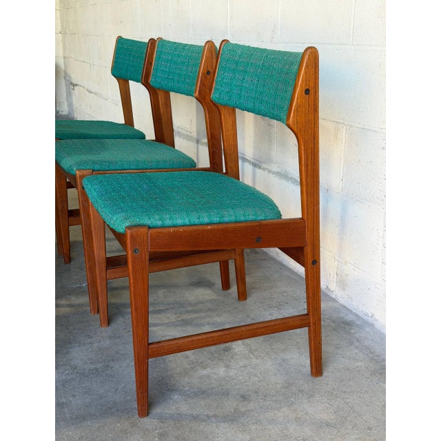 Teak Dining Chairs in Style of Erik Buch Organic Upholstered Seating Set of 5 Denmark 1960s For Sale In Los Angeles - Image 6 of 10