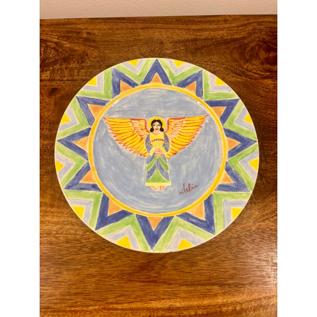 Mark Sabin Signed Folk Art Angel Hand-Painted Ceramic Plate For Sale In Miami - Image 6 of 6