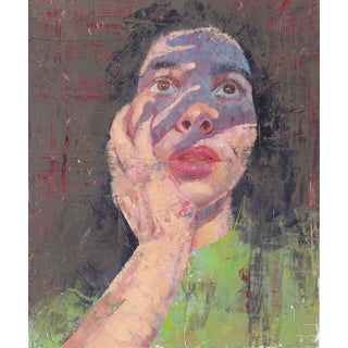 Shadow Work by Maria Housley | Oil on Clayboard Portrait of a woman with shadowed face For Sale