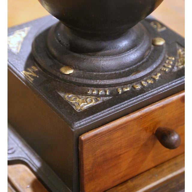French Cast Iron and Wood Coffee Grinder With Crank and Drawer, Dated 1901 For Sale - Image 12 of 16