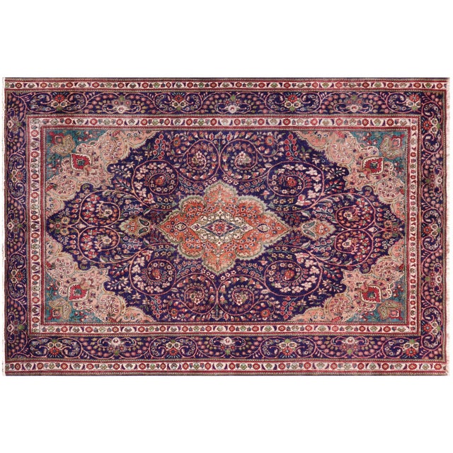 Shabby Chic Persian Kashan Blue/Beige Wool Rug - 8'3'' X 11'2'' For Sale - Image 9 of 10