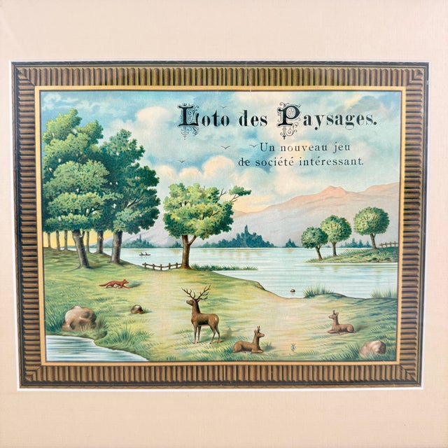 An original French children’s game box lid – Loto des Paysages – chromolithograph printed, circa 1900, framed. A “Loto des...