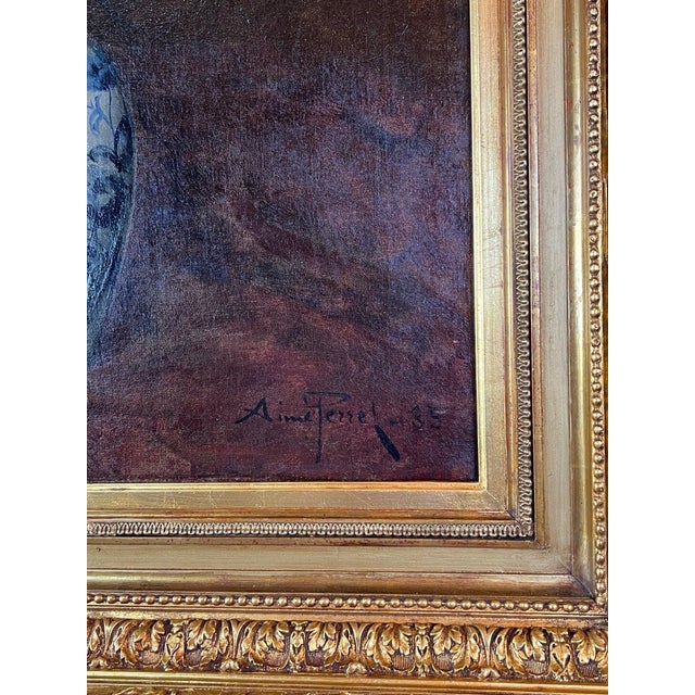 Aimé Perret, Still Life with Flowers, 1885, Oil Painting on Canvas, Framed For Sale - Image 4 of 12
