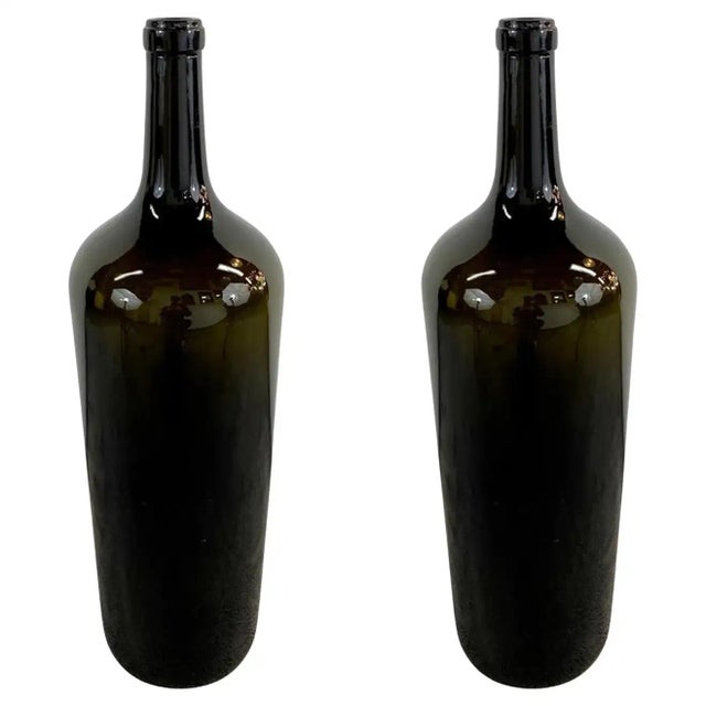 Large Vintage Demijohn Style Dark Green Blown Glass Wine Bottle, a Pair For Sale - Image 11 of 11
